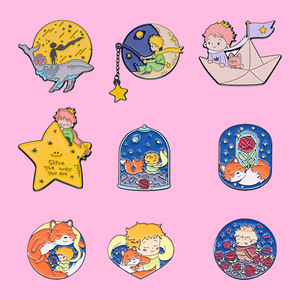 Cartone animato <span class=keywords><strong>principe</strong></span> e volpe spilla con spilla in smalto del cielo stellato Anime ruolo volpe colletto rosa distintivo con risvolto gioielli regalo per bambini amici - Product Image 2