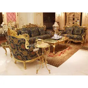 European Italian Style Wooden Carved Royal Sofa Rococo Golden Luxury Sofa Set Living Room Furniture