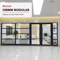 Cloison modulaire en aluminium 4-en-1 de 108 mm pour centres commerciaux, banques, laboratoires, bibliothèques, immeubles de bureaux