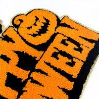 Patchs brodés en chenille thermocollants personnalisés pour Halloween avec des motifs de citrouille, de fantôme, de chauve-souris et de paillettes pour les chapeaux