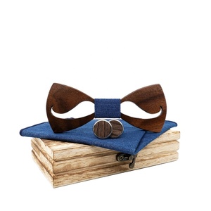 Ensemble nœud papillon, mouchoir de poche et boutons de manchette en <span class=keywords><strong>bois</strong></span>, de marque élégante, avec technique ajourée, pour mariage, usage <span class=keywords><strong>d</strong></span>écontracté, coffret cadeau, artisanat fait main - Product Image 1