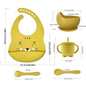 Tazón de alimentación de silicona para bebé, vajilla infantil de grado alimenticio, juego de placa inferior de succión, Baberos e impresión, 003 - Product Image 3