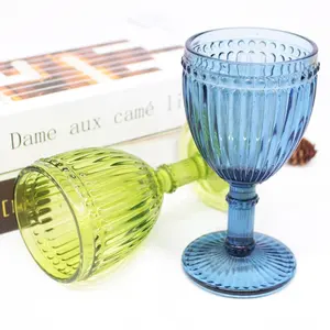 LANGXU Luxus-Großhandel Schlussverkauf 150 ml 5 Unzen Allzweck-gepresstes Muster farbiges Glas einzigartige wassergrüne bule-Gläser im Großhandel