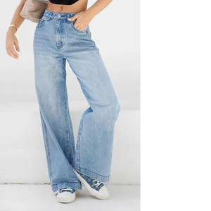 女性用ライトブルーストレートハイウエストバギーワイドレッグジーンズパンツハイストリートスタイル通気性デニム夏の新着 - Product Image 1