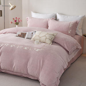 ชุดผ้าห่มนวมขนแกะสีชมพู Duoxi Aimei Miankang 4 ชิ้น ชุดเครื่องนอนลายเรียบ ให้ความอบอุ่น สบาย แบบผ้าปูที่นอน - Product Image 2