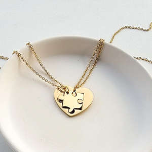 Collier en acier inoxydable sans ternissement, cœur en forme de puzzle doré, bijoux assortis pour mère, fille, sœurs, couple, cadeau d'anniversaire - Product Image 1