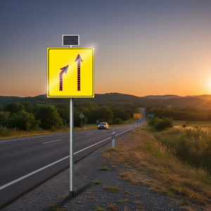 Solar-Powered Reflective Traffic Sign 100 X 120 cm Tapering Pathway Left to Right for <b>Roadway</b> Usage - Product Image 3