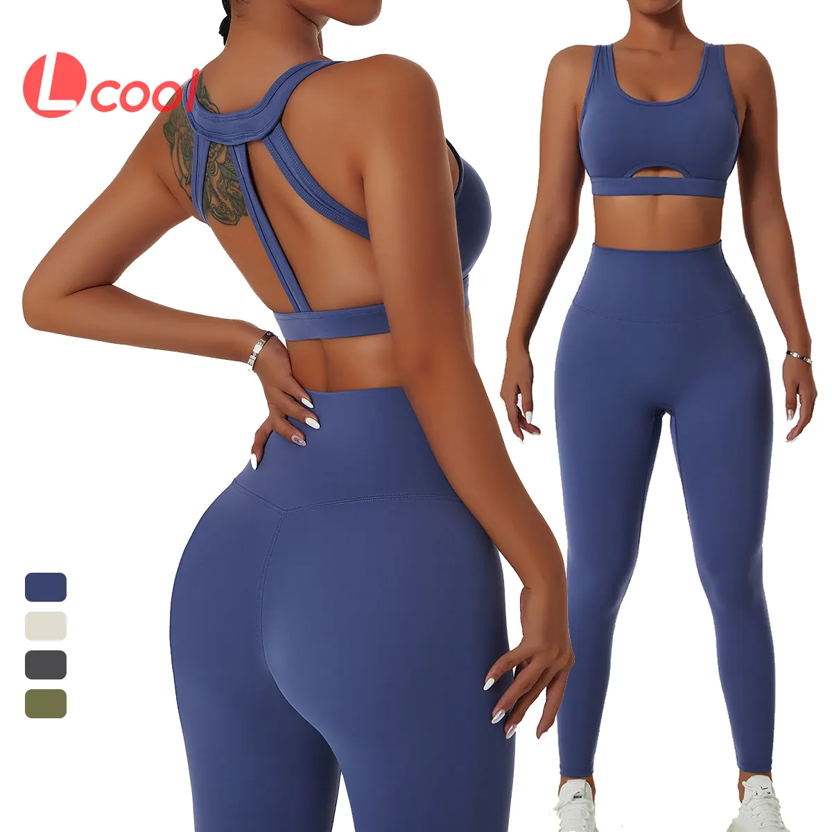 Lcool 2022 Newest Sustainable Recyclable Active plus size women workout sets Eco-friendly recycled fabric active wear set