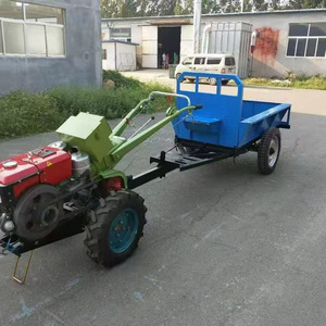 Tracteur agricole à deux roues avec remorque bleue, équipement agricole motorisé - Product Image 4