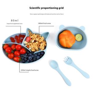 Ensemble de plateaux à repas pour bébé Assiette à succion en silicone en forme de renard Ensemble de vaisselle pour bébé en silicone comprenant un bol, une fourchette et une cuillère - Product Image 2