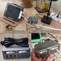 Adaptateur de chargeur mural USB rétractable HNT 120W GaN 8 ports avec câble double IOS+Type-C de 2,3 pieds pour iPhone Pixel 16 Galaxy