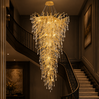 Lustre en cristal de luxe avec branches dorées, suspension en cascade en forme de goutte d'eau pour escalier, hall d'entrée, villa, hall d'hôtel et plafonds hauts