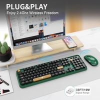 OEM ODM Wireless Keyboard and Mouse Combo Full Size 104 Keys 24 GHz Retro Round Keycap Design USB Receiver Plug and Play for Win