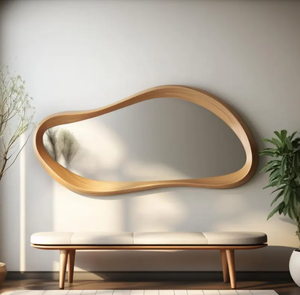 Wholesale Custom Hotel Apartment Hallway Irregular Unique Shape Wooden Wall <strong>Hanging</strong> <strong>Mirror</strong> - Product Image 5
