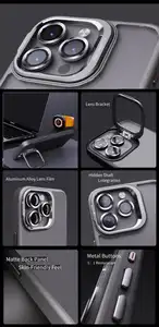 Matte Lens Bracket Phone Case For iPhone 15 14 13 PRO MAX Mobile Phone Case With Aluminum Alloy Lens Film