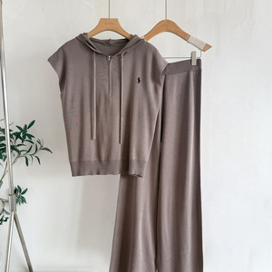 Black Hooded Knit Two Piece Set Sleeveless Vest and Wide Leg <b>Pants</b> for Women Casual <b>Summer</b> Outfit - Product Image 5