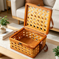 Boîte de rangement vintage en bambou tressé fait main, organiseur de bureau portable, artisanat en bambou pour la maison