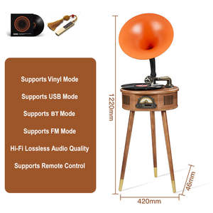 Tourne-disque vintage tout-en-un sur pied avec Bluetooth, radio FM, lecteur USB et son haute fidélité HiFi - Product Image 4