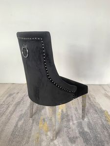 B8212 Luxueux anneau dos en velours dos boutonné italien moderne velours rembourré table à manger 6 chaises chaise de salle à manger - Product Image 6