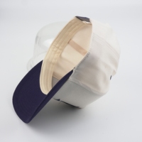 Gorra de Béisbol de Terciopelo de 5 Paneles, Bicolor, Personalizada, Corona Color Blanco Hueso, Visera Azul Marino, Logotipo de la Letra B Bordado en 3D, Unisex
