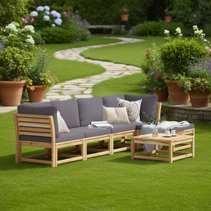 Set Lounge da Giardino Grigio Scuro in Legno Naturale, Arredamento da Esterno 6 Posti, Design Contemporaneo - Product Image 2