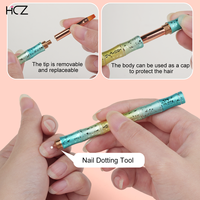 Hechunzi Fournitures pour l'art des ongles, 6 pinceaux de peinture à ongles amovibles à manche métallique en forme de bambou et à manche dégradé, avec outil de pointillage pour ongles
