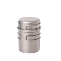 Ensemble de cuisine en titane 750 ml, 2 pièces, ensemble de pot et mini-poêle de camping, équipement de cuisine léger pour le plein air, avec poignées pliables