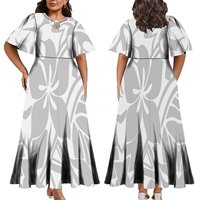 Robe longue plissée pour femmes grandes tailles, motif tribal polynésien Tapa personnalisé, style samoan, manches mi-longues, collection très demandée