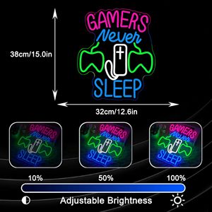 Enseigne néon LED Gamer pour décoration de salle de jeu, avec motif manette de jeu et message 'Les joueurs ne dorment jamais', idéale pour chambre de garçons, salle de gamer et zone de jeu - Product Image 4