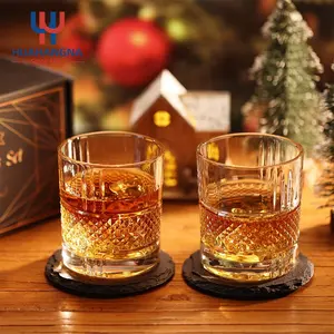 Whiskey Glass HUAHANGNA Custom Engrave Old Fashioned Round Heavy Base Crystal Glass Cocktail Whiskey Glasses For Whisky Bar Party