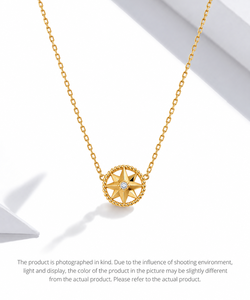 Collier pendentif étoile en acier inoxydable avec zircon, plaqué or 14 carats sous vide, chaîne réglable 42+4 cm - Product Image 1