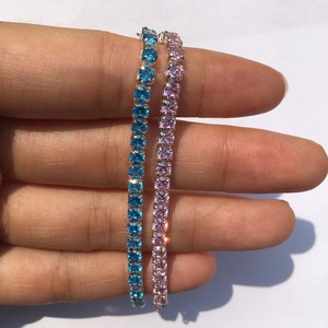 Pink AAAAA <strong>Cubic</strong> <strong>Zirconia</strong> Women 925 Sterling Silver CZ Diamond <strong>Tennis</strong> <strong>Bracelet</strong> Adjustable - Product Image 3