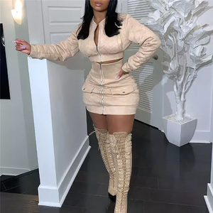 Tenues pour femmes à manches longues, vêtements pour femmes, robe, veste à fermeture éclair, ensemble jupe, matériau épais, manteaux - Product Image 2