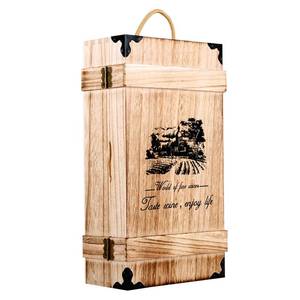 Custom Logo Factory Price Gift Packaging <strong>Decorative</strong> <strong>Storage</strong> Dark Torched Double Bottle Case Wooden Wine <strong>Boxes</strong> - Product Image 2
