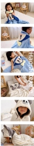 Poncho à capuche rectangulaire en <span class=keywords><strong>polaire</strong></span> corail super absorbant, motif animal mignon, anti-enfants, pour toutes les saisons, tissé, pour la plage et les voyages - Product Image 6