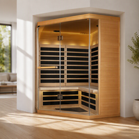 Sauna sec infrarouge moderne pour 3-4 personnes en bois massif de cèdre rouge/cèdre américain avec panneau de commande informatique et transom 4,5 kW