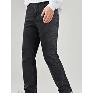 Jean droit délavé coupe droite pour homme, taille mi-haute, style décontracté streetwear, automne - Product Image 2