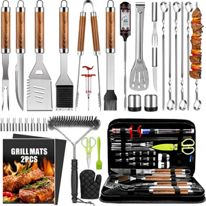 Ensemble cadeau de luxe de 34 accessoires pour barbecue, ensemble d'outils de barbecue en acier inoxydable robuste avec sac de rangement portable pour hommes - Product Image 1