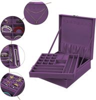 Mallette de rangement pour présentoir d'organisateur de boîte à bijoux violet à deux couches avec serrure