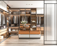 Système de dressing modulaire sur mesure avec éclairage LED, portes en panneaux mélaminés et coiffeuse intégrée – Style minimaliste