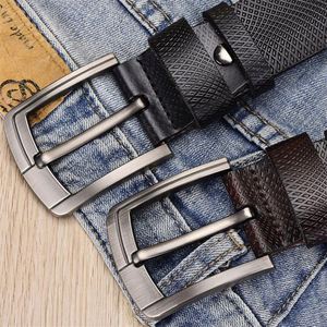 ホットセール メンズ グリッドエンボス加工 本革ベルト 金属合金ピンバックル レザーウエストベルト - Product Image 6