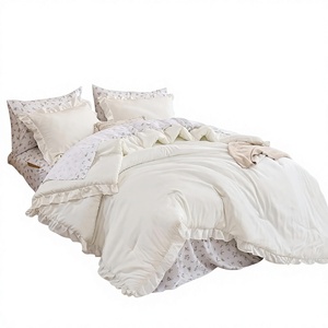 <strong>Ruffle</strong> Comforter Set Floral 7-Piece Cream <strong>White</strong> Shabby Chic Farmhouse Bed Bag All Season Soft Lightweight <strong>Bedding</strong> - Product Image 1