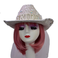 Manwu personalizzabile LED bianco chiaro cappello da sposa velo da donna stile occidentale cappello da Cowgirl per feste di addio al celibato per scene all'aperto