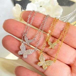 Colliers en zircone cubique micro-pavés, plaqués or, pendentif papillon tendance, bijoux pour femmes - Product Image 4