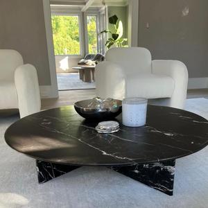 Tabouret de luxe en pierre de marbre noir naturel Table basse ronde au design moderne pour le salon, l'hôtel ou la maison - Product Image 2