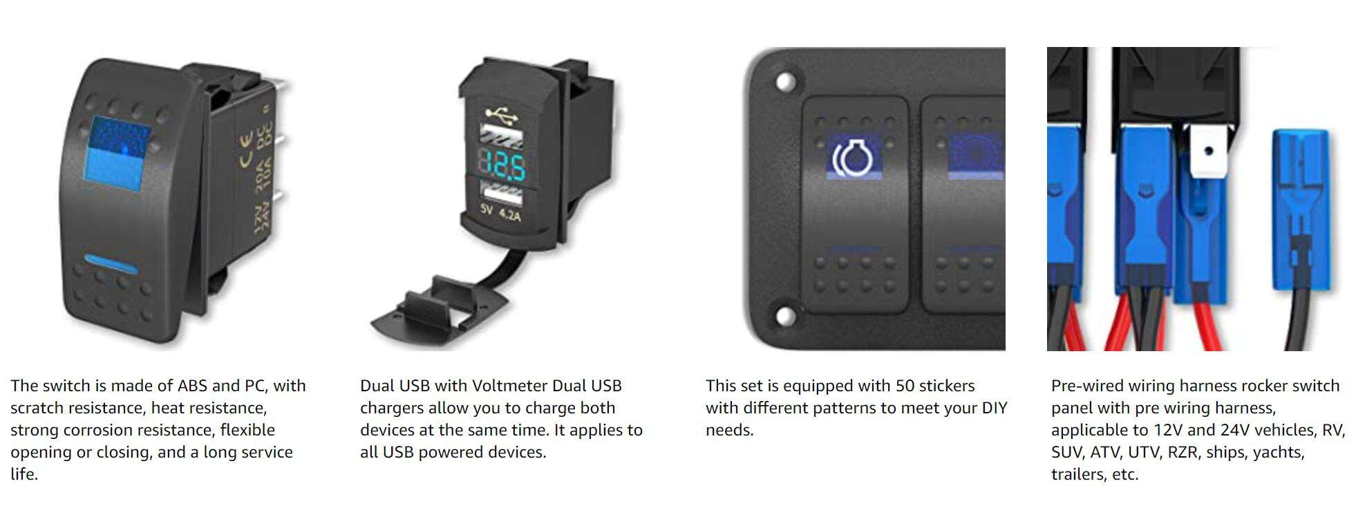 Interrupteur à Bascule Marche-arrêt-marche 12 V 20 A, LED Bleue à 7 Broches