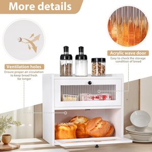 Boîte à pain en bambou pour la cuisine, double couche, anti-poussière, grande capacité, conteneur de stockage alimentaire, blanc, noir, transparent - Product Image 4