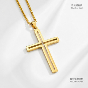 <b>Cross</b> Stainless Steel Necklace Hollow Pendant Unisex Fashion Jewelry - Product Image 1