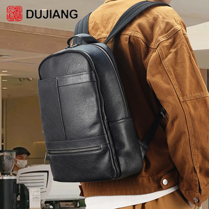 Dujiang Genuine Leather <b>Backpack</b> <b>20L</b> Black Business Travel Men's <b>Backpack</b> - Product Image 1
