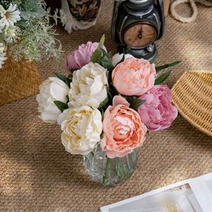 CallaFloral Artificial Peony <b>Single</b> Stem Orange Beige Dark Champagne Wedding Decoration - Product Image 1